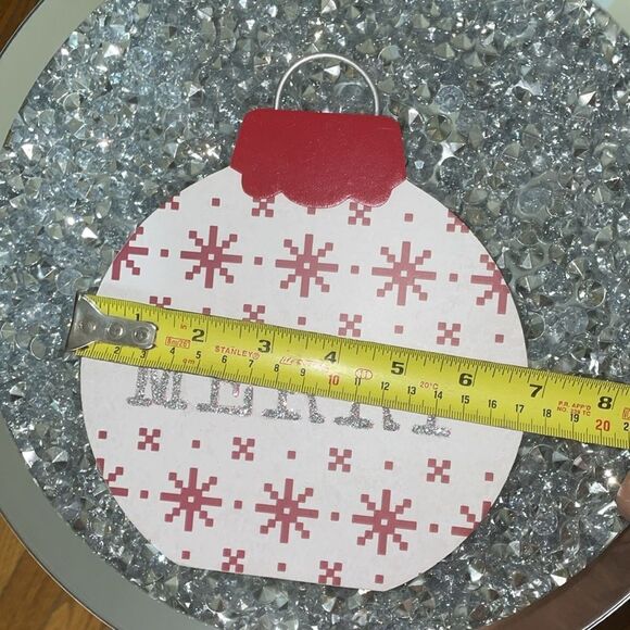 Eccolo wooden red white glitter merry Christmas Xmas ornament ho holiday decor - Picture 10 of 12